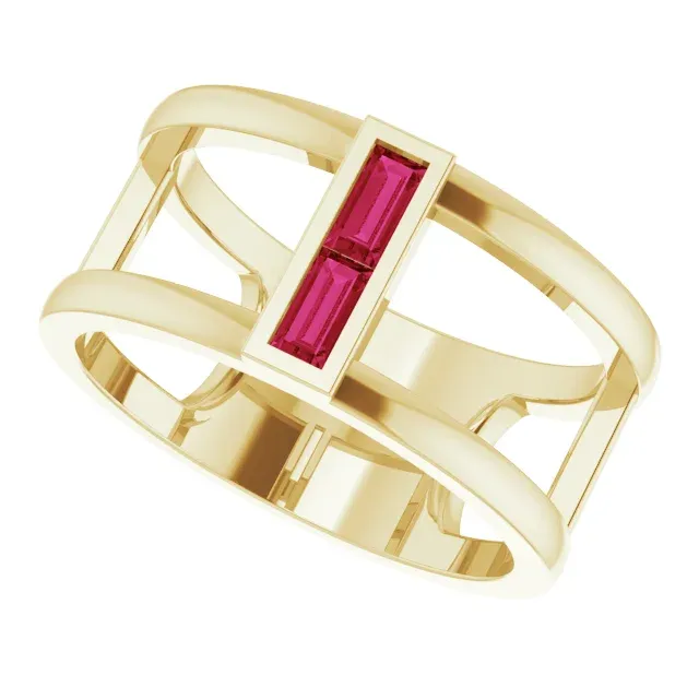 14K Yellow Ruby Baguette Ring Amazing Gift Lightweight Style