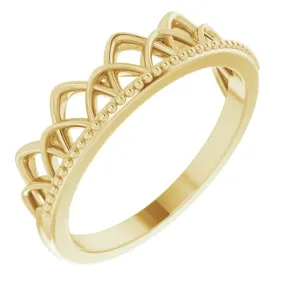 14K Yellow Stackable Crown Ring Heirloom Quality Romantic Item