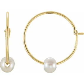 14K Yellow Youth Freshwater Cultured Pearl Hoop Earrings Valentine Gift Urban Pop