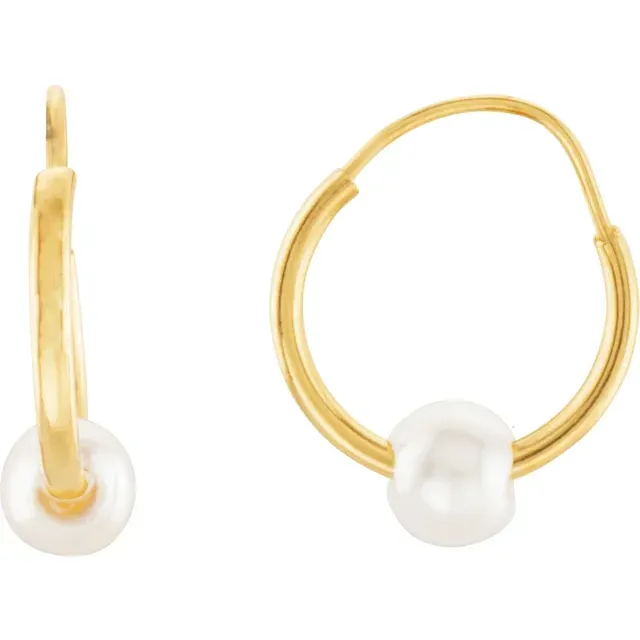 Vivid Edge Handcrafted Treasures 14K Yellow Youth Freshwater Cultured Pearl Hoop Earrings