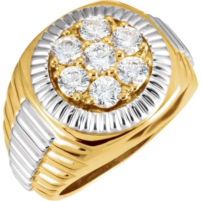 14K Yellow/White 1 3/8 CTW Diamond Cluster Ring Charming Accent