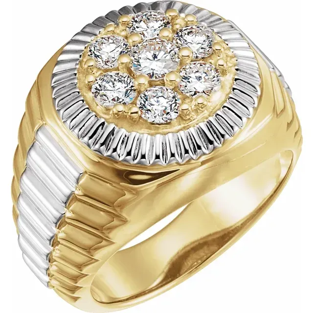 14K Yellow/White 1 3/8 CTW Diamond Cluster Ring Daytime Elegance Sparkling Accent