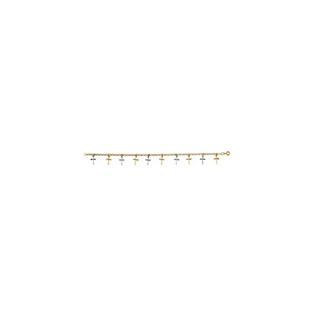 Snap Buttons Wanderer??s Keepsake 14K Yellow/White Cross 7" Bracelet