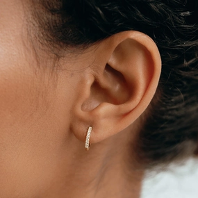 Soft Finish Simple Glow 14k Yellow Gold Diamond Huggie Earring - Susanna (Single)