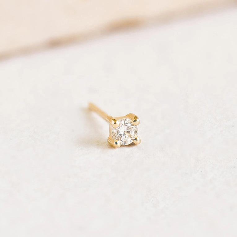 14k Yellow Gold Diamond Stud Earring 2.5mm - Aria (Single) Effortless Layer