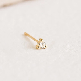 Gentle Radiance Shining Detail 14k Yellow Gold Diamond Stud Earring 2mm - Aria (Single)