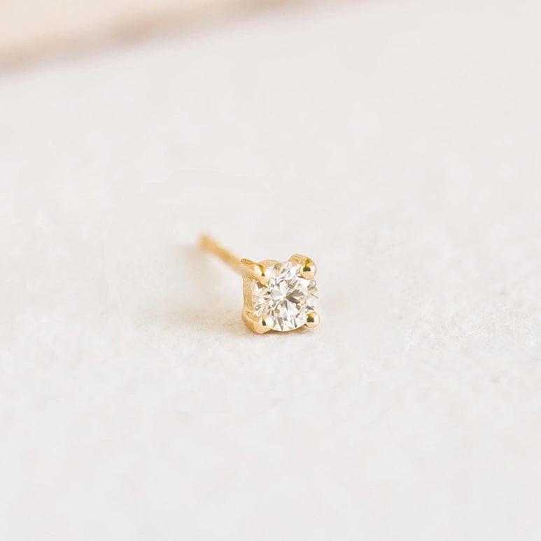 14k Yellow Gold Diamond Stud Earring 3mm - Aria (Single) Modern Attire Tailored Mood