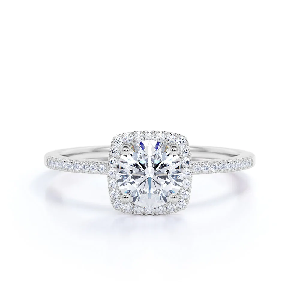 1.50 Carat Round Cut Moissanite  Halo Engagement Ring Bold Feature