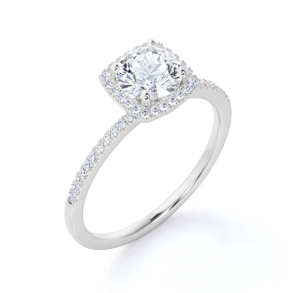 Sleek Highlight Fashion Collection 1.50 Carat Round Cut Moissanite  Halo Engagement Ring