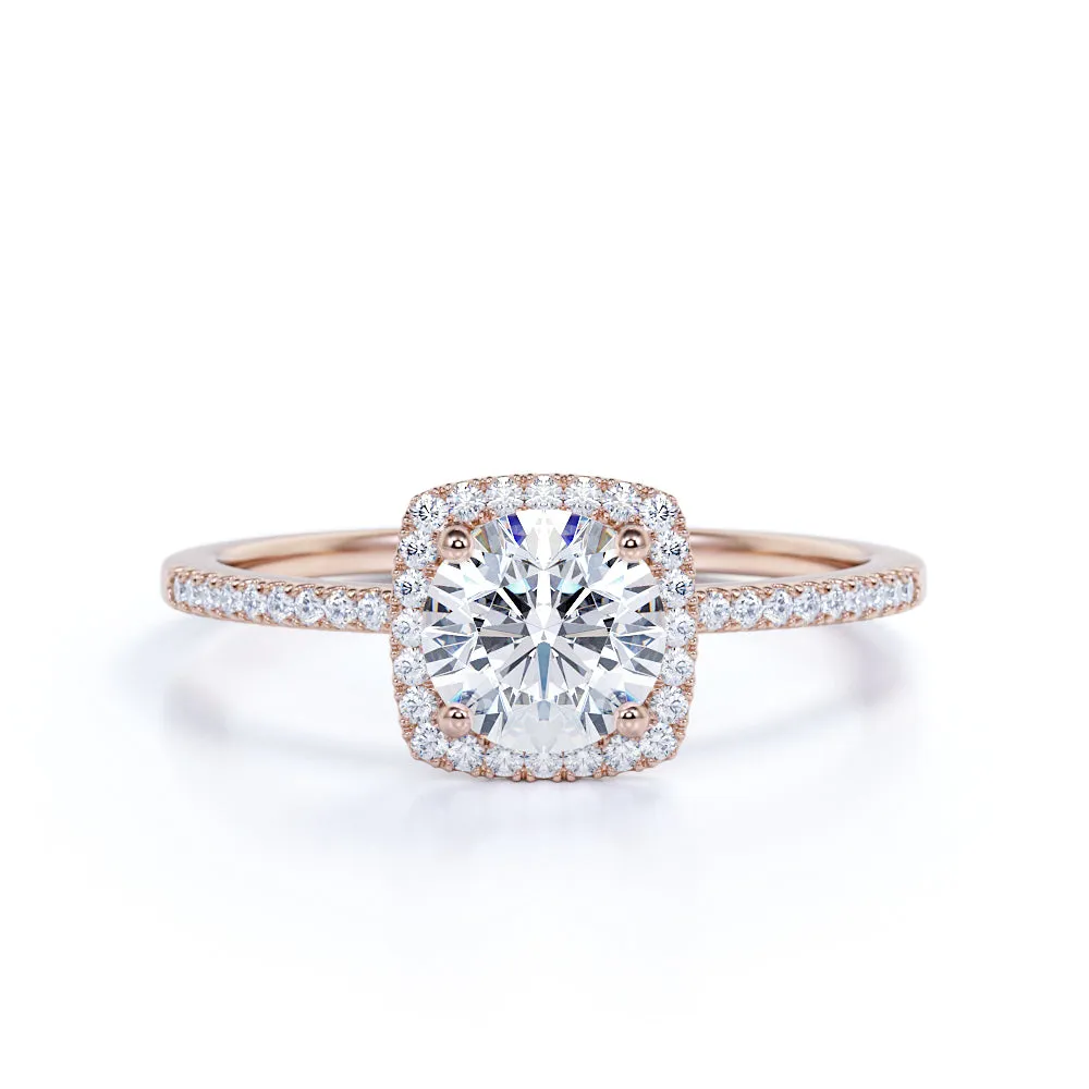 Distinctive Sparkle Flirty Look 1.50 Carat Round Cut Moissanite  Halo Engagement Ring