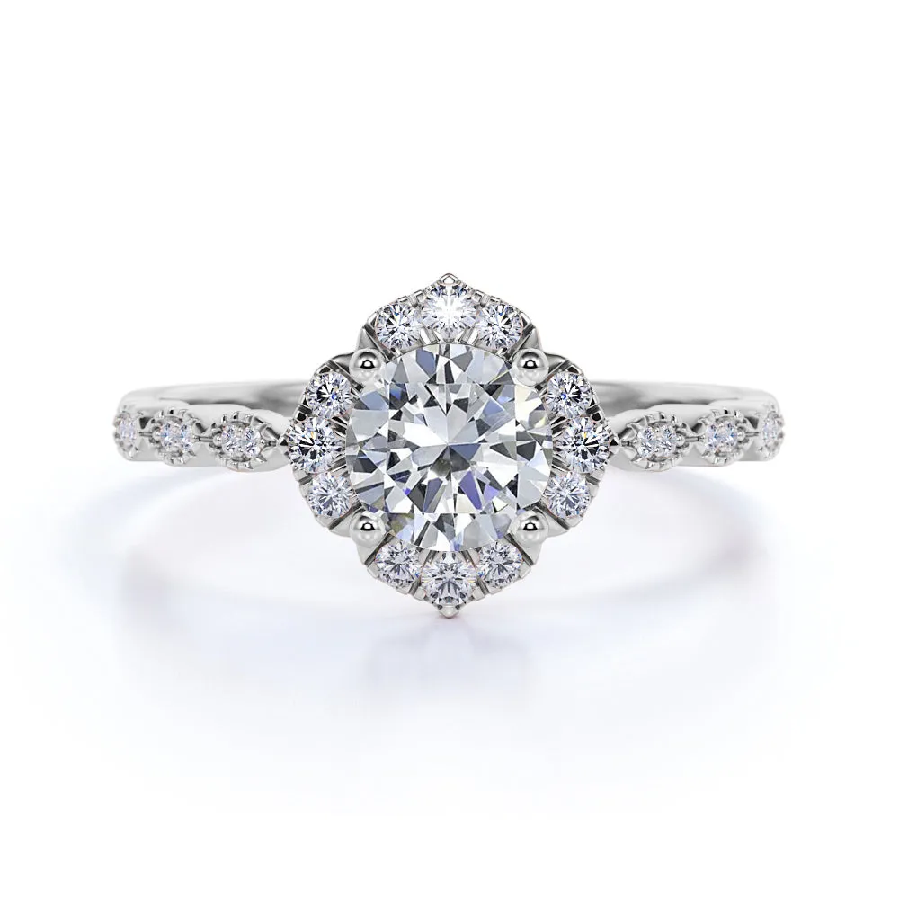 1.75 Carat Round Moissanite Art Deco Engagement Ring Gentle Accent