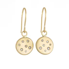 18k Gold Scattered Diamond Disc Earrings - 18ky Gold   Reclaimed Diamonds Timeless Form