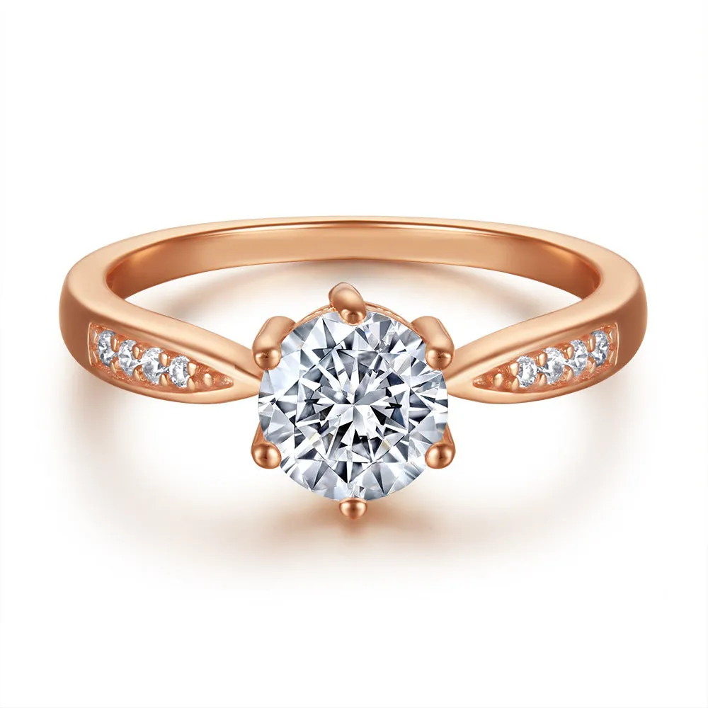 18K Rose Gold Classic Six Prong Engagement Ring Flawless Sparkle