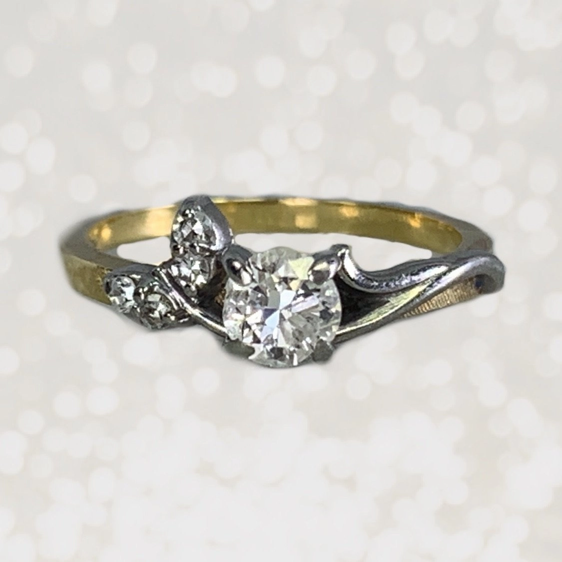 Unique Piece 1930s Art Nouveau Diamond Engagement Ring by Jabel in 18K Gold. Unique Estate Jewelry.