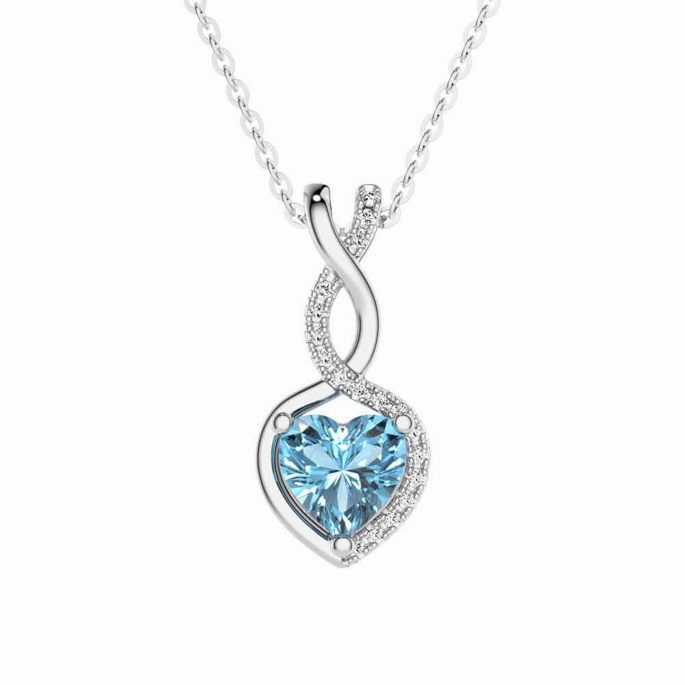 1.05 CT. Aquamarine Infinity Heart Pendant with Diamonds Soft Lighting Mood Accent