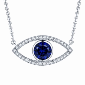 1.28 CT. Blue Sapphire and White Sapphire Evil Eye Necklace Weekend Accent