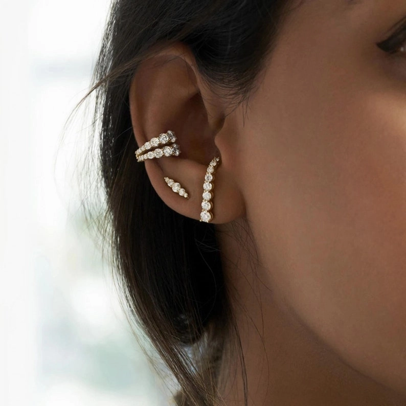 1/2/3 Row Graduated Zirconia Ear Cuffs Luxury feature Colorful Glow