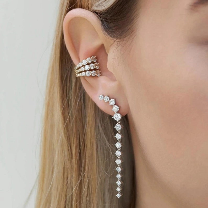 Glam Effect 1/2/3 Row Graduated Zirconia Ear Cuffs
