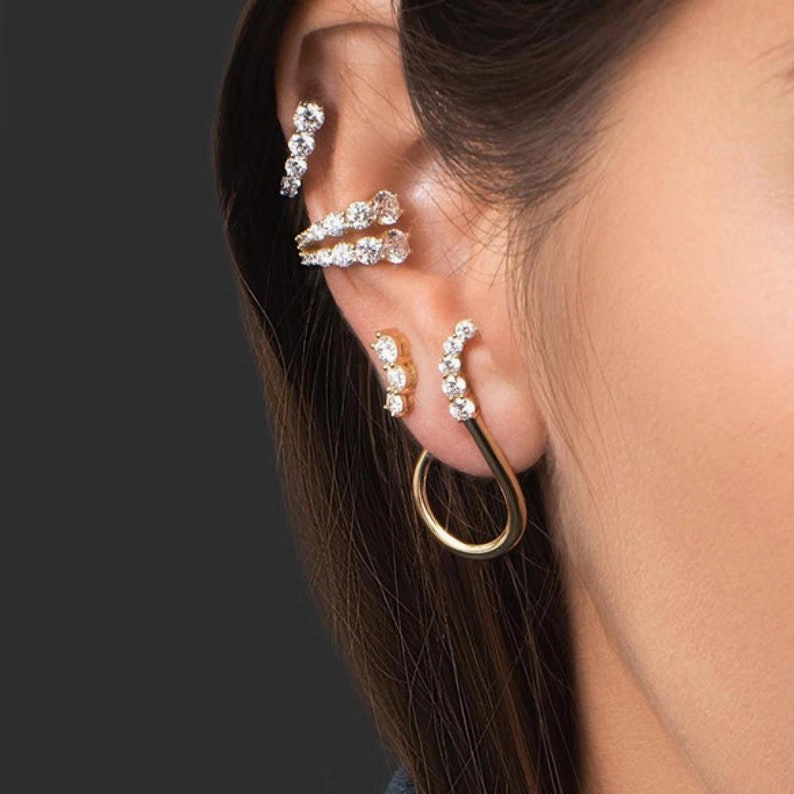 Flawless Touch Dynamic Shape 1/2/3 Row Graduated Zirconia Ear Cuffs