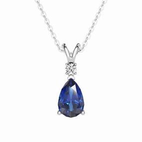 Custom Craftwork 1.7 CT. Pear Blue Sapphire Solitaire Pendant with White Sapphire