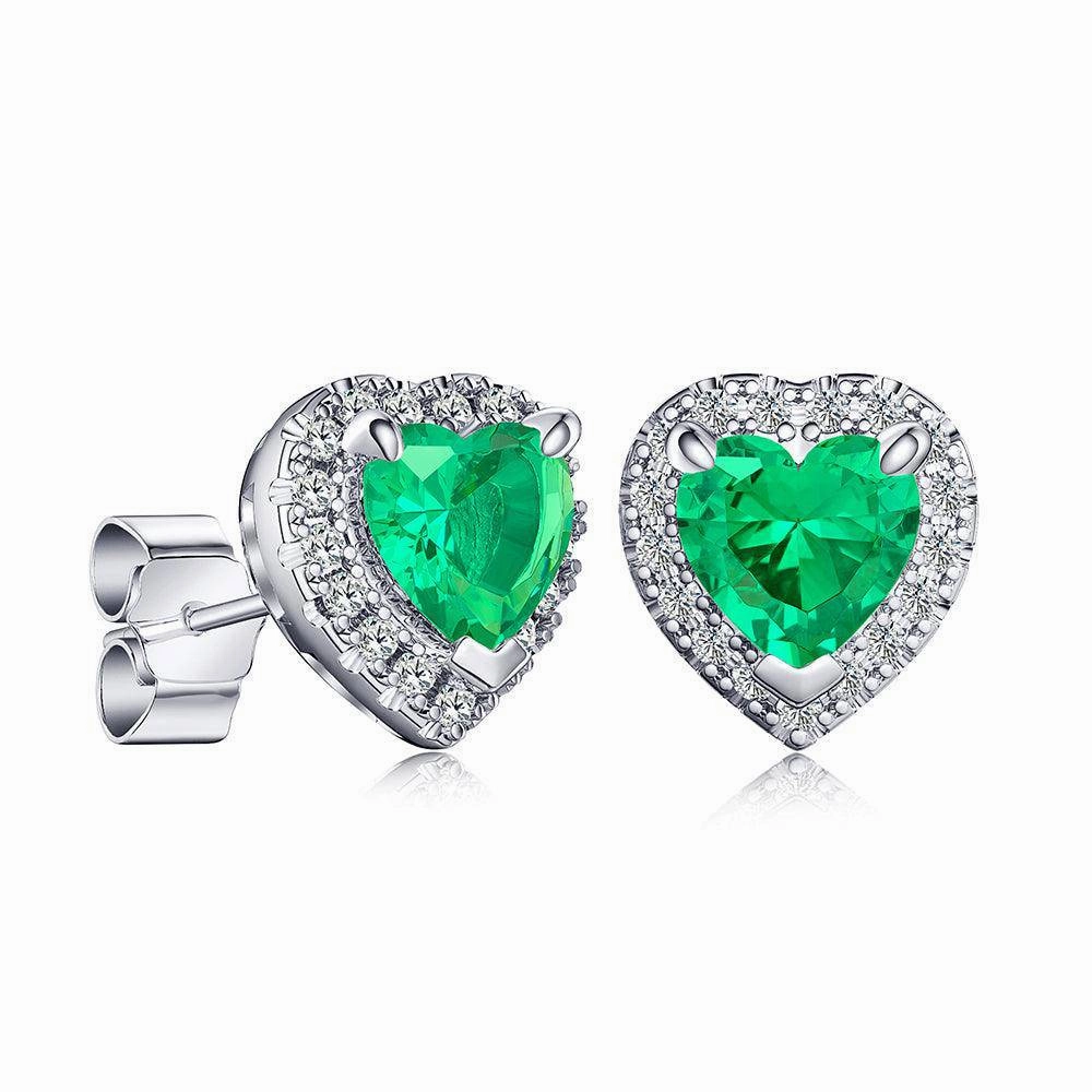 Refined Element Understated Finish 1 CT. Heart Shaped Birthstone Stud Earrings with Halo