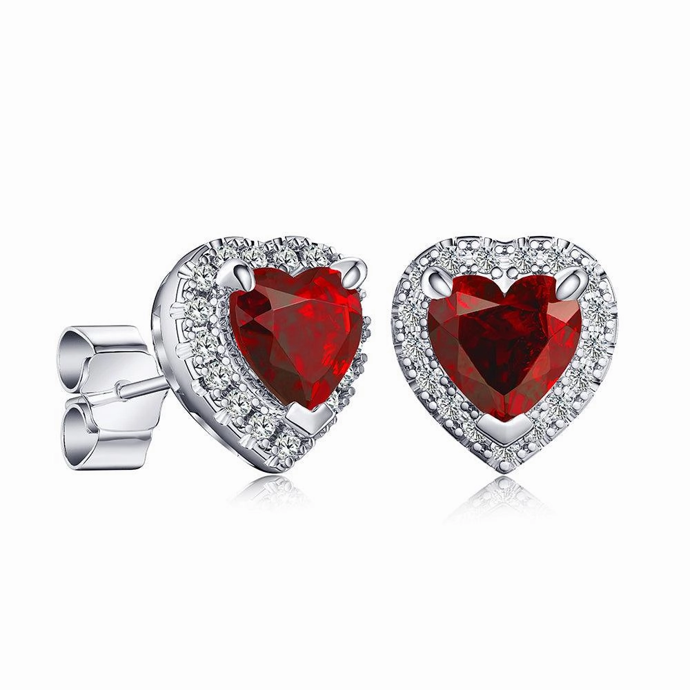 Charming Accent 1 CT. Heart Shaped Birthstone Stud Earrings with Halo