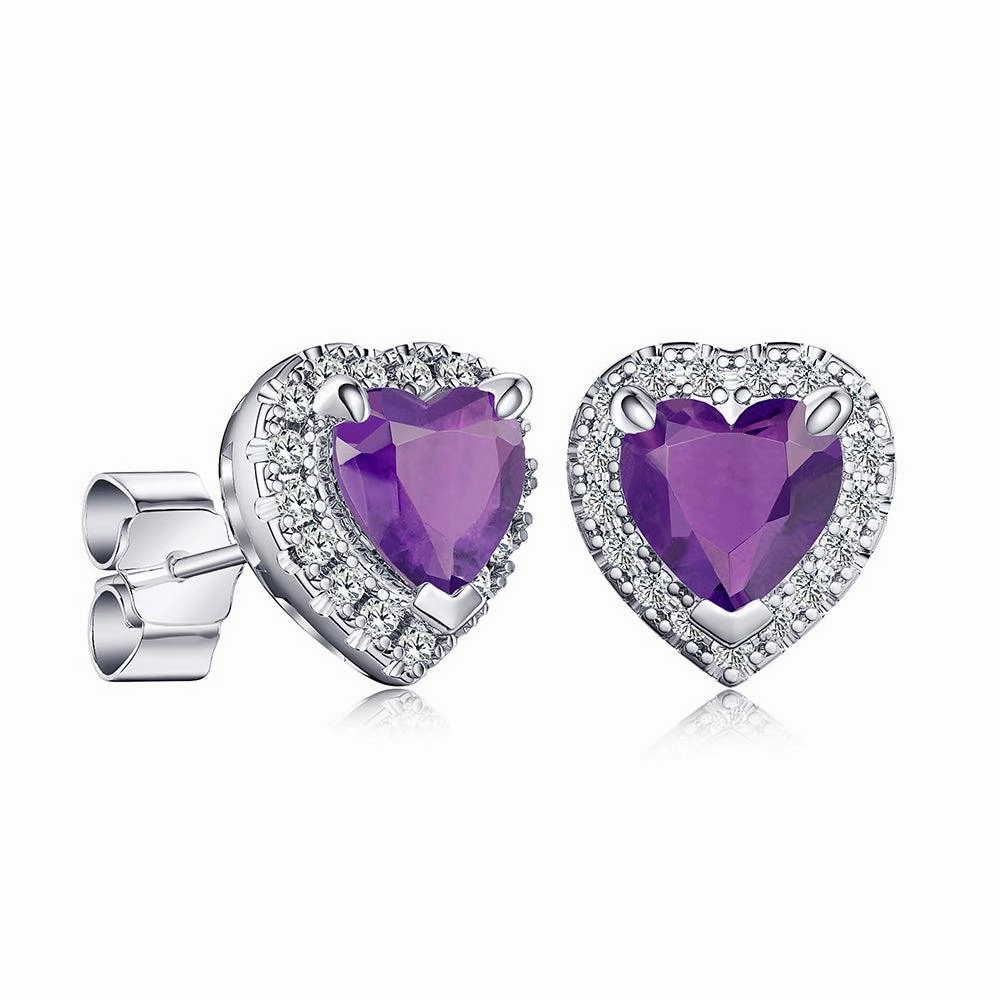 Top Pick 1 CT. Heart Shaped Birthstone Stud Earrings with Halo