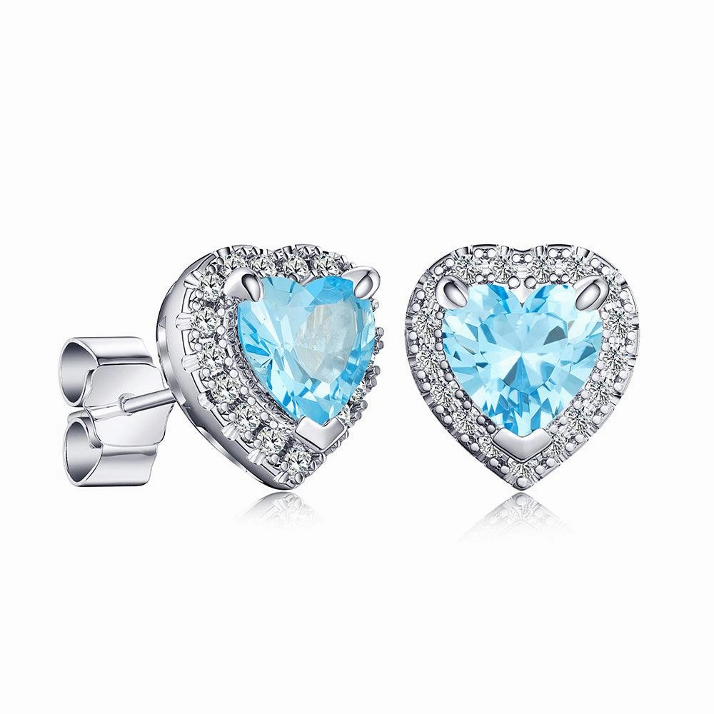 1 CT. Heart Shaped Birthstone Stud Earrings with Halo Holiday Ready