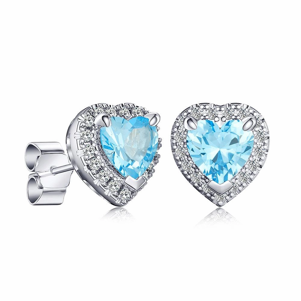 Night Feature 1 CT. Heart Shaped Birthstone Stud Earrings with Halo