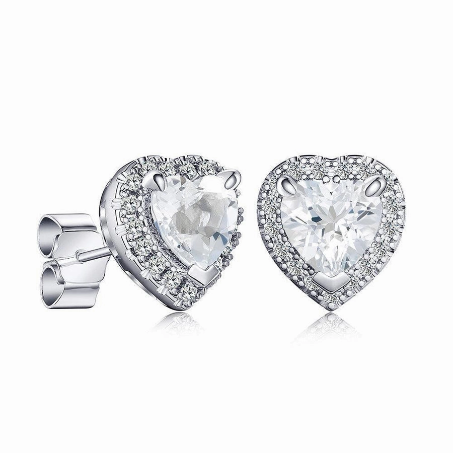 1 CT. Heart Shaped Birthstone Stud Earrings with Halo Statement Style