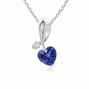 Exclusive Detail Unique Treasures 1 CT. Heart Shaped Sapphire Ribbon Pendant with Diamond