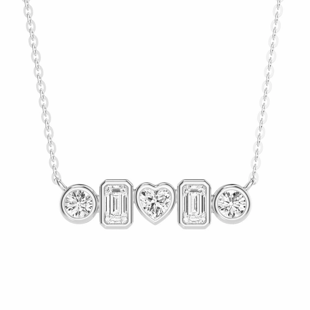 1 CT. Multi Shape Moissanite Bezel Five Stone Fashion Pendant Necklace Classic Elegance Handcrafted Feel