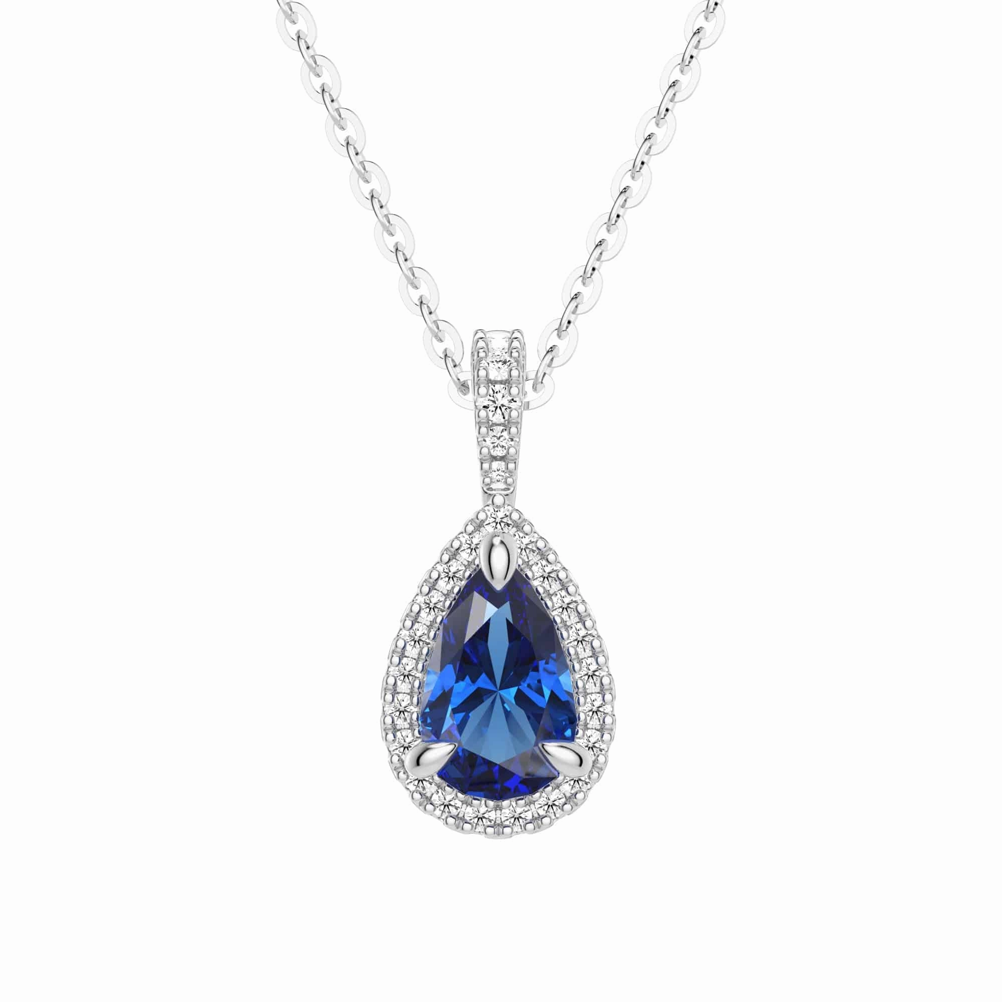1 CT. Pear Shaped Sapphire Pendant with Pav?? Diamond Halo Refined Choice Evening Glamour