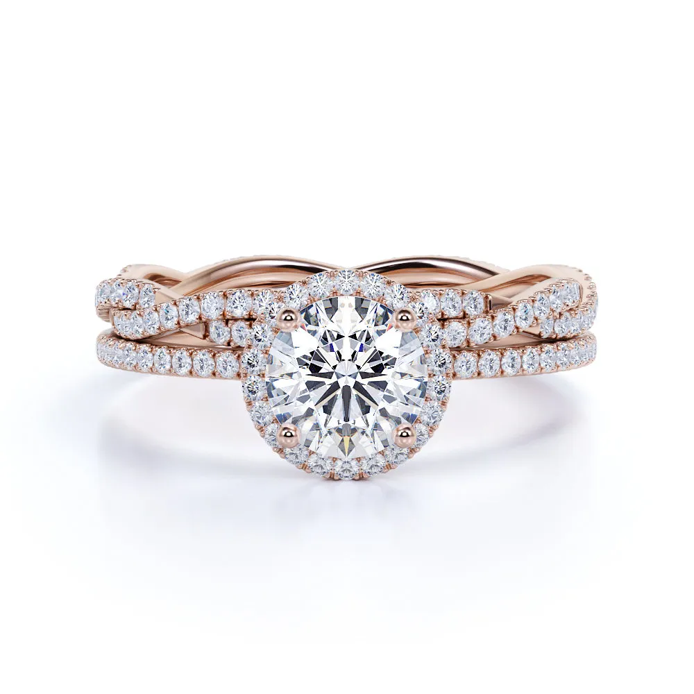 2 Carat Round Cut Moissanite Infinity Wedding Set Polished Design Luminous Glow