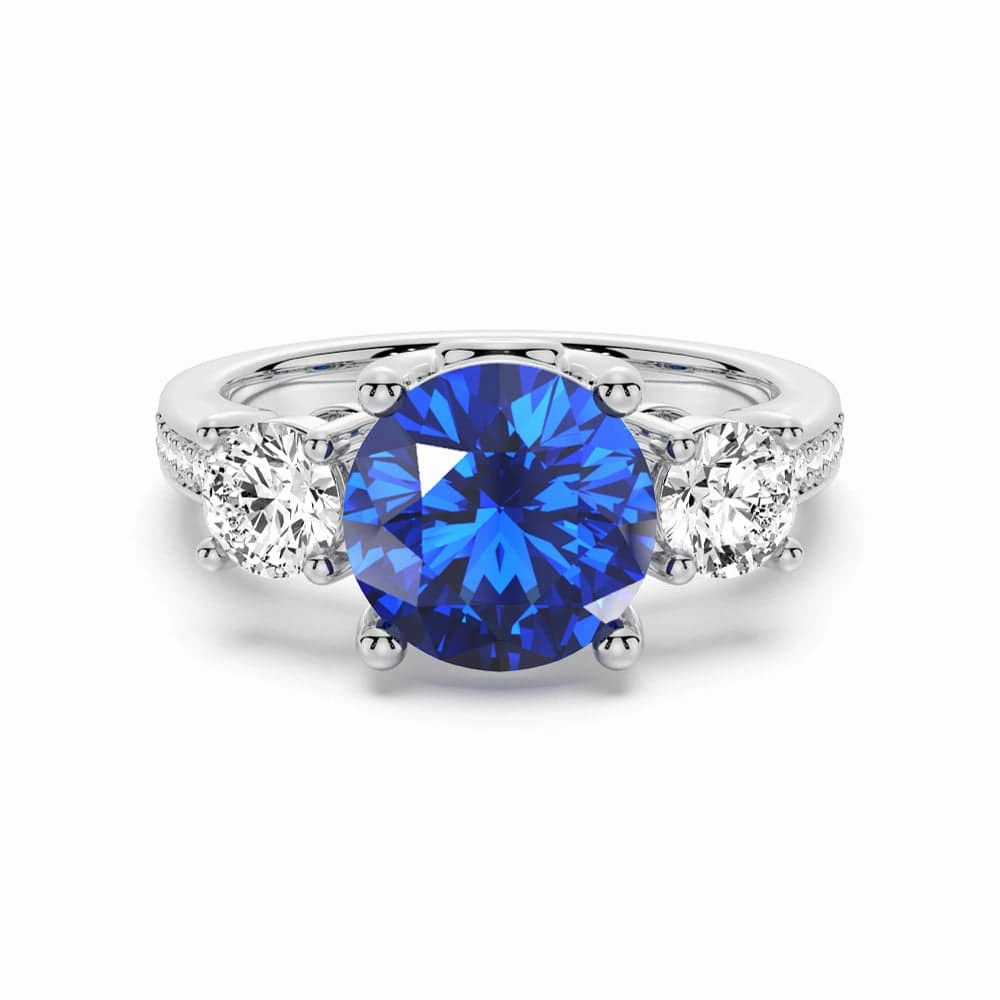 2.5 CT. Classic Blue Sapphire and White Sapphire Three Stone Ring Minimal accessory Elegant Pick