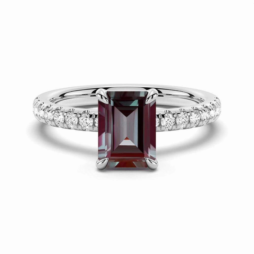 Stylish Fit 2 CT. Four Prong Emerald Cut Alexandrite Engagement Ring
