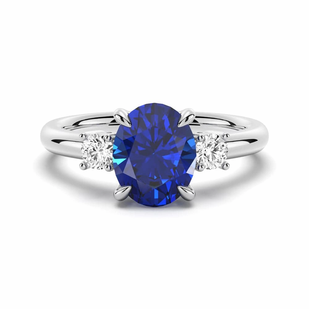 Winter Vibes Versatile Fit 2 CT. Oval Blue Sapphire and White Sapphire Three Stone Ring