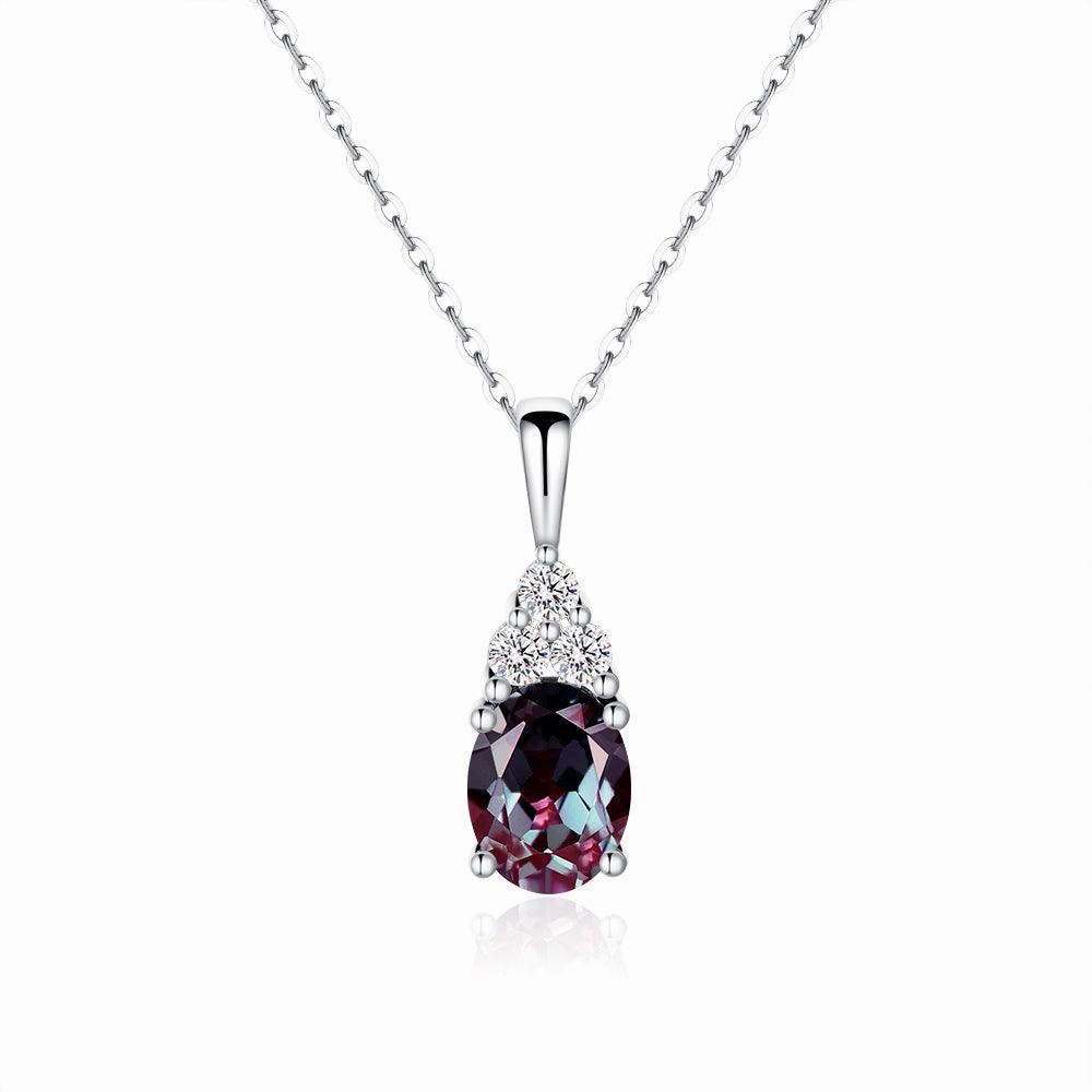 Versatile Charm Ocean Look 2 CT. Oval Cut Alexandrite Drop Pendant With Trio Moissanite Diamonds