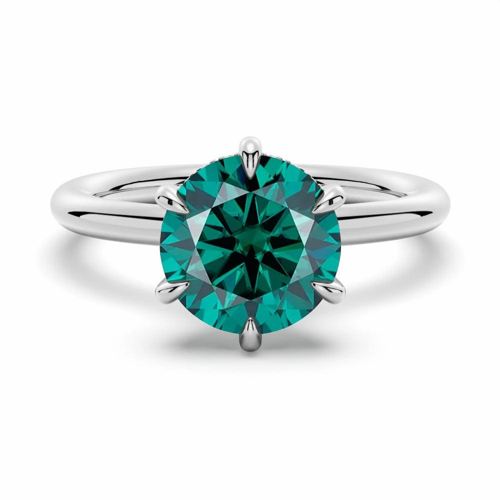 2 CT. Six Prong Solitaire Green Moissanite Engagement Ring With Hidden Halo Romantic Fashion