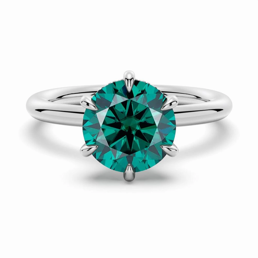 2 CT. Six Prong Solitaire Green Moissanite Engagement Ring With Hidden Halo Shine Appeal