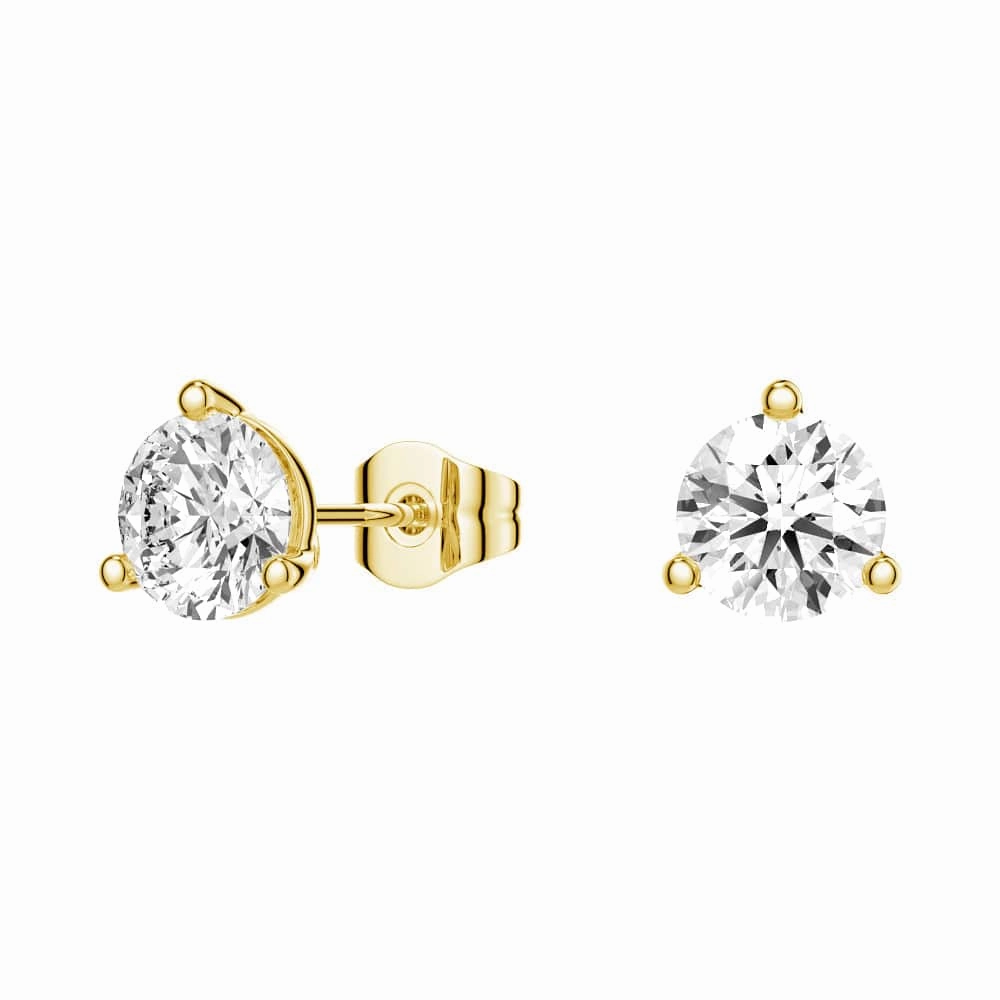 2 ctw Round Moissanite 3 Prong Solitaire Stud Earrings Golden Tone
