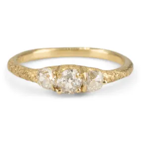feminine grace 3 Stone Old Mine Cut Diamond Ring - 18k Gold   Diamonds Sz 7