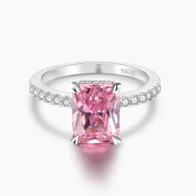 Detail Pop Timeless Glam 3CT 925 Sterling Silver Radiant Pink Cubic Zirconia Ring