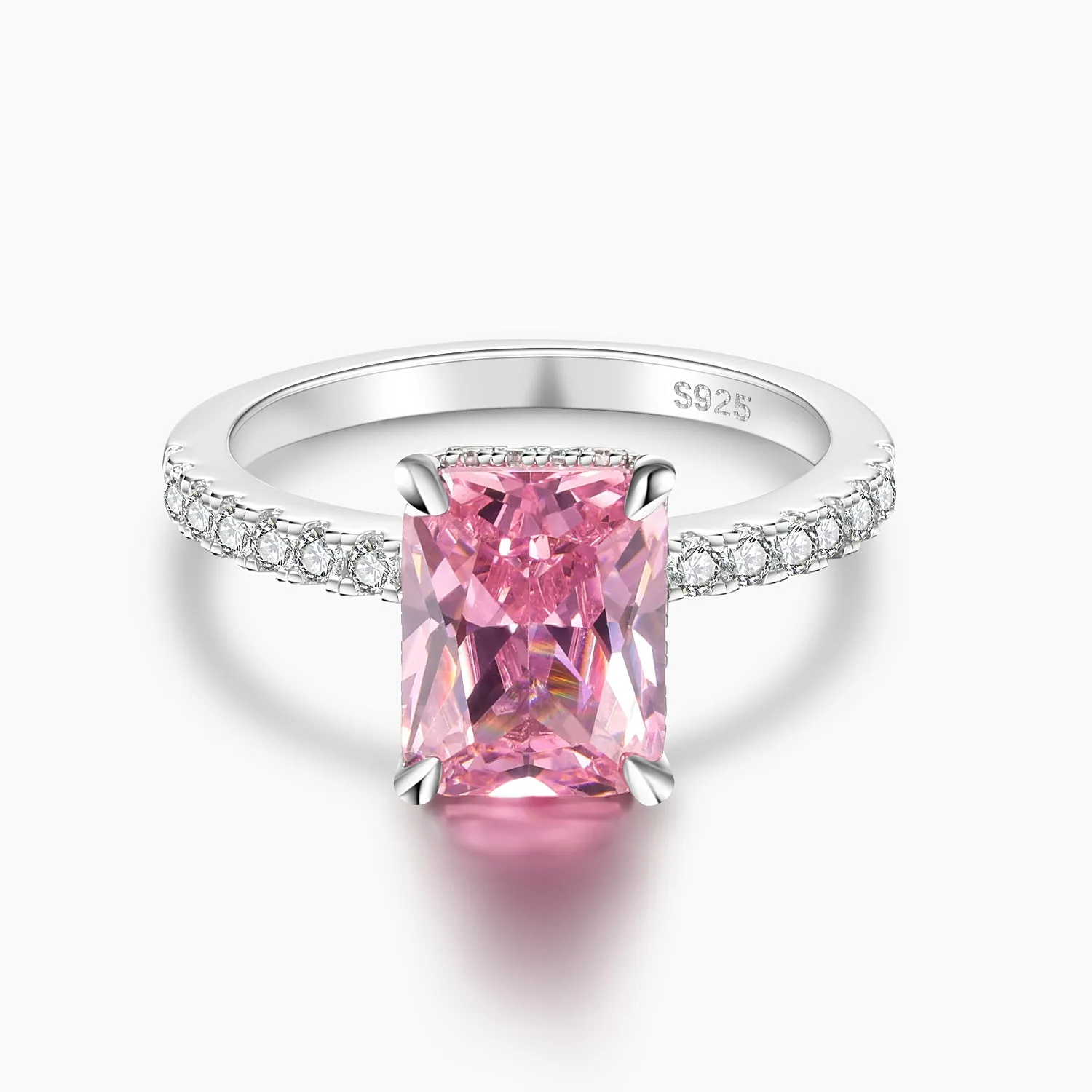 Modern Aesthetic 3CT 925 Sterling Silver Radiant Pink Cubic Zirconia Ring