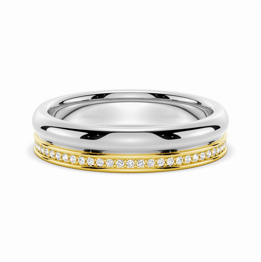 4.2mm Polished Finish Two Tone Wedding Band With Pave Edge Modern Charm Glam Set
