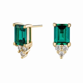 youth choice Casual Wear 4 Ctw Emerald Cut Emerald Stud Earrings With Trio Moissanite Diamonds
