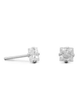 Premium Shine Contemporary Craft 4mm Square Cubic Zirconia CZ Stud Earrings Mens Sterling Silver