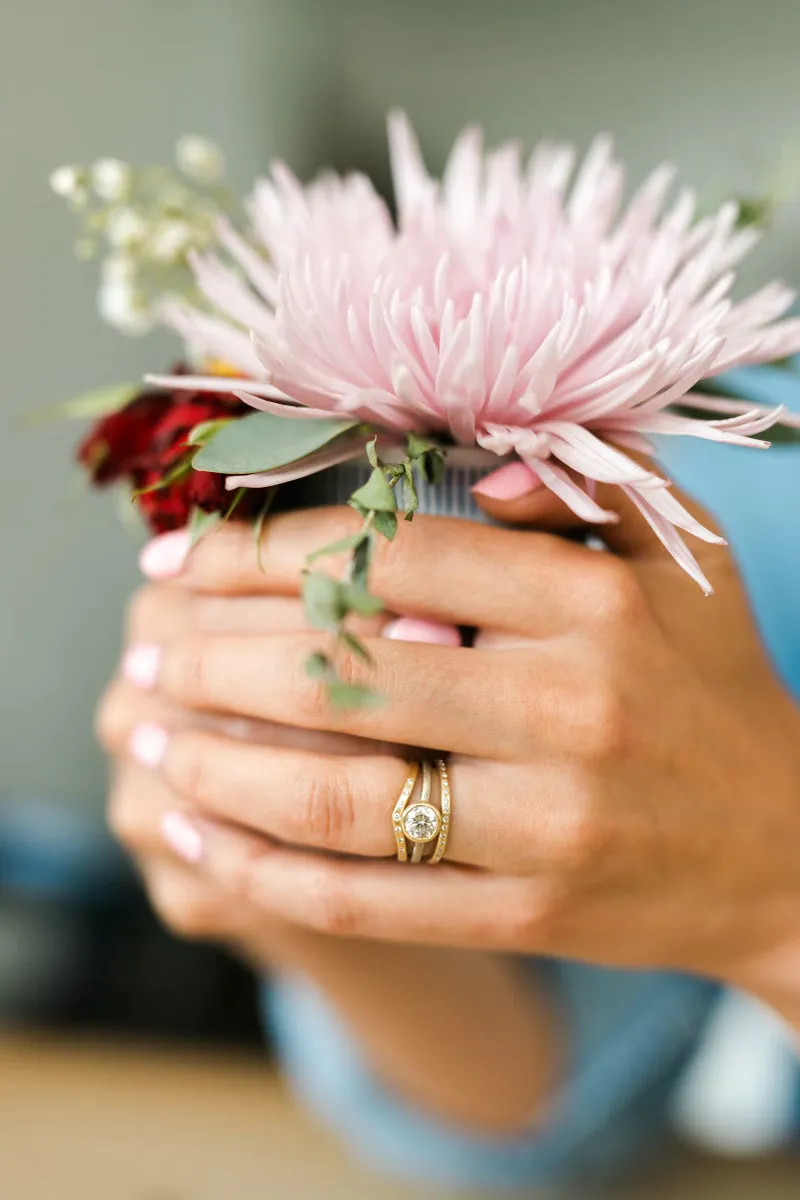 .545 ctw Natural Salt   Pepper Round Diamond - Handmade Two-Tone 18ky/14kpw Gold Bezel Setting Clean Style