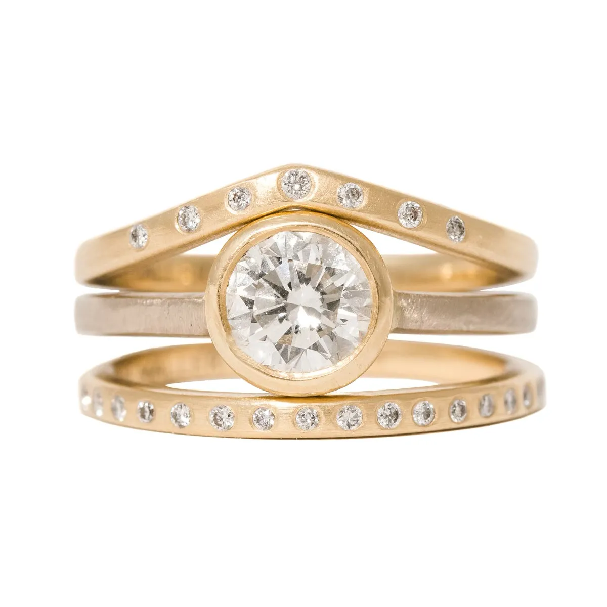 .545 ctw Natural Salt   Pepper Round Diamond - Handmade Two-Tone 18ky/14kpw Gold Bezel Setting Timeless Treasures Minimal Chic