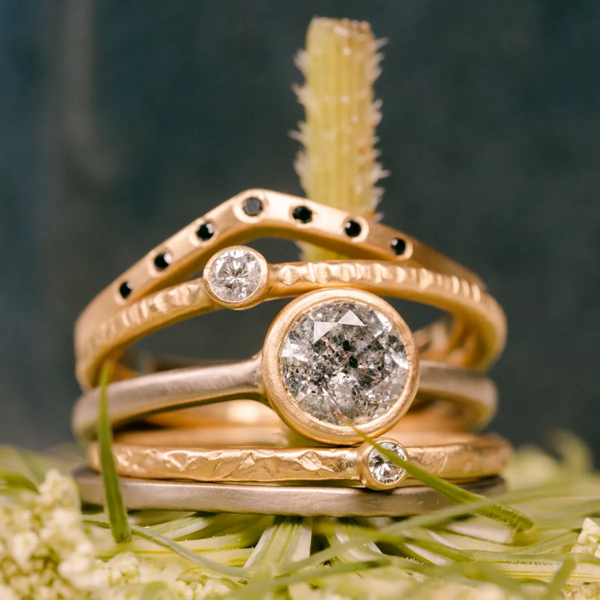 .545 ctw Natural Salt   Pepper Round Diamond - Handmade Two-Tone 18ky/14kpw Gold Bezel Setting Radiant Pieces Evening Accessory